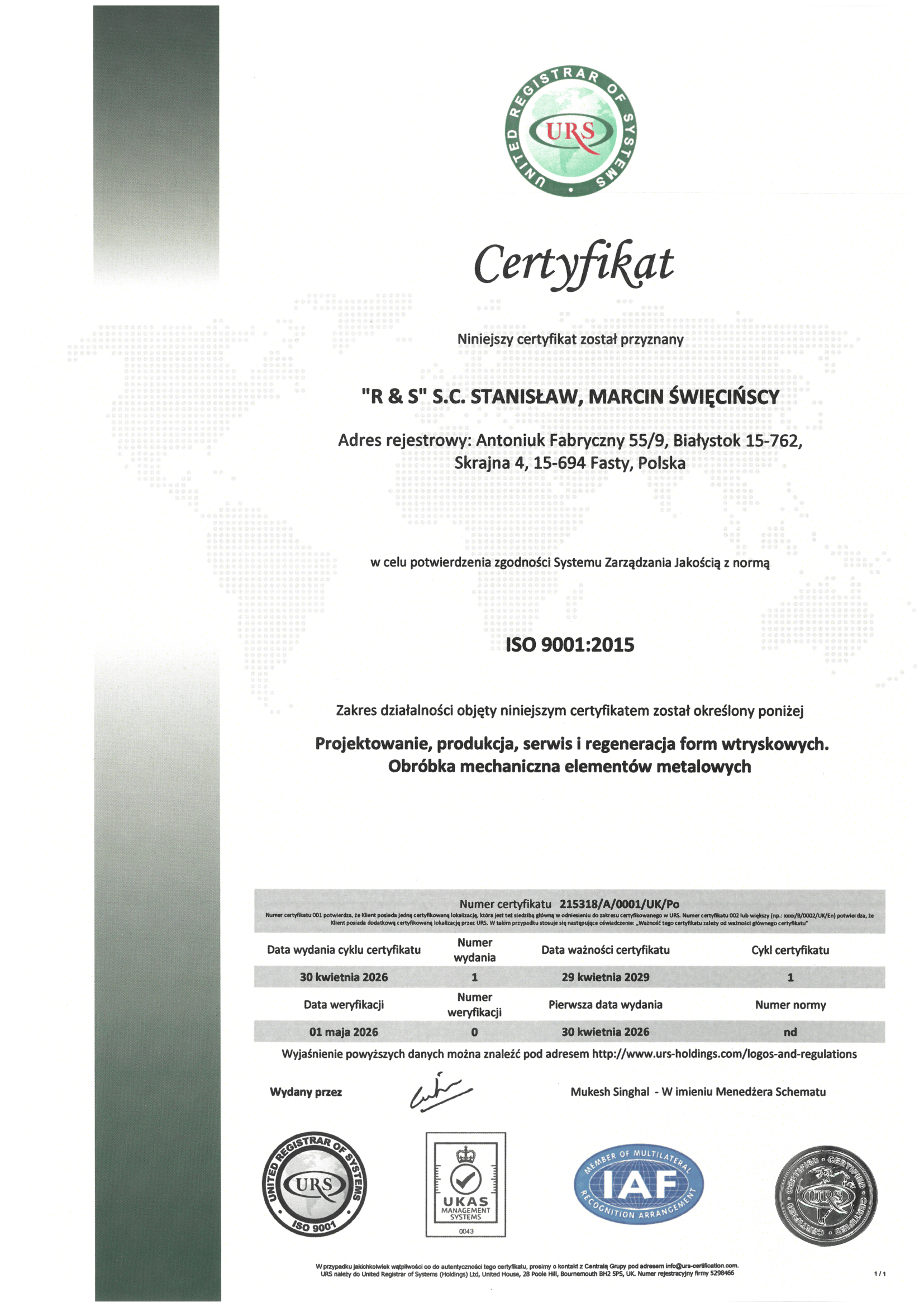 Cert ISO 9001 R S S.C. STANISŁAW, MARCIN ŚWIĘCIŃSCY 2026 lok. 1 PL (1)-1
